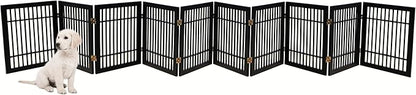 Pet Dog Gate Strong and Durable Freestanding Folding Acacia Hardwood Portable Wooden Fence Indoors or Outdoors by Urnporium (Black Pet Gate, 10 Panel 24" Tall)