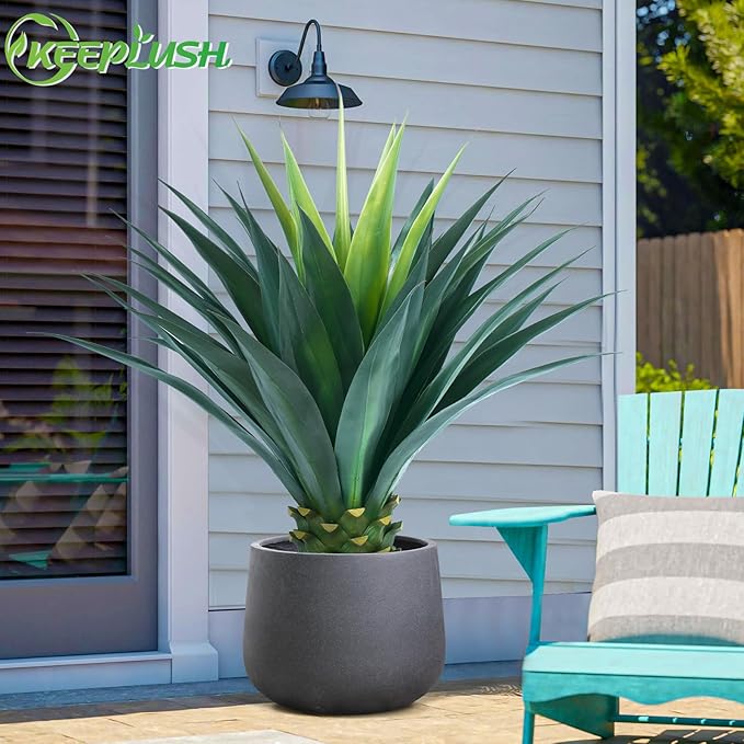 3.5ft Artificial Agave Plant, 42 Inch Tall Faux Agave Plants in Black Pot, Fake Floor Plant Outdoor Indoor for Front Porch Patio Home Office Door Step Hotel Desert Style Decor 2PCS