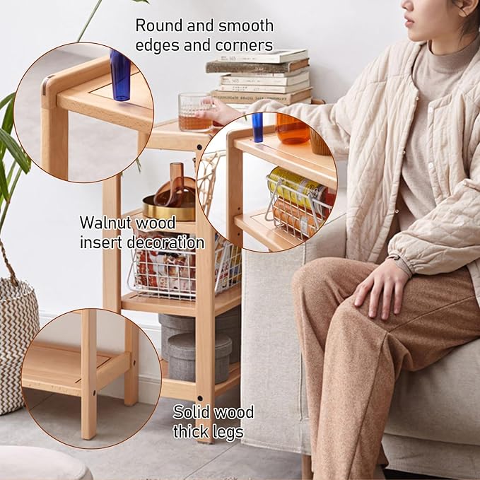 4 Tier Solid Wood Shoe Rack, Free Standing Shoe Rack for Entryway, Hallway, Closet, Living Room, Beech Wood, 11.02" x 25.6" x 27.56", Natural