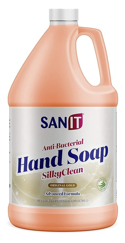 Sanit Silky Clean Antibacterial Liquid Gel Hand Soap Refill - Advanced Formula with Coconut Oil and Aloe Vera - All Natural Moisturizing Hand Wash - Made in USA, Original Gold, 1 Gallon