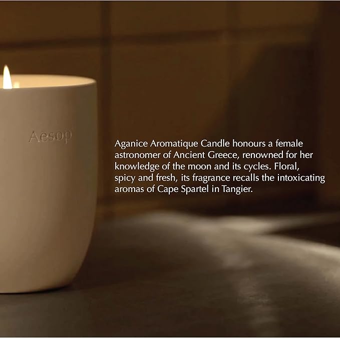 Aesop Aganice Aromatique Candle | Floral, Spicy, Fresh Scented | 55-65 Hour Burn Time | Vegan-Friendly | 10.5 oz