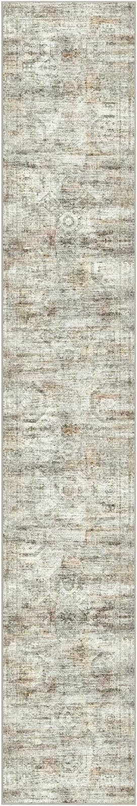 Long Hallway Runner Rug- Carpet Runners for Hallway 12ft, Anti Slip Backing Washable Rug Runner for Bathroom, Entrance, Living Room, Soft Low Pile Mordern Rug Runner(2'x12', Grey/Rust)