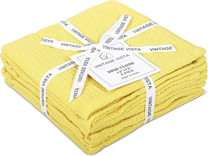 Vintage Vista 100% Cotton Waffle Dish Cloths (Pack of 6) - Dish Rags for Washing Dishes - Reusable & Highly Absorbent Kitchen Towels - Kitchen Rags for Christmas - (12" x 12" - Lemon Yellow)