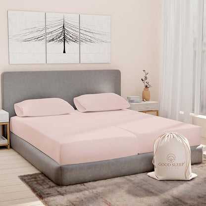 Split King Sheets Sets for Adjustable Bed Cotton, Luxury Sheets, 1000 TC Egyptian Cotton Sheets, 5 Piece 100% Cotton Split King Sheet Set, Sateen Sheets, 2 Fitted - 16" Deep Pocket, Blush
