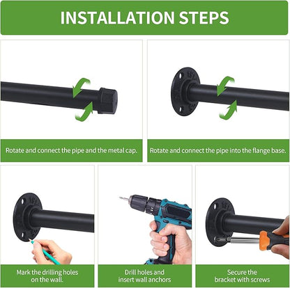 Industrial Pipe Clothes Hanger Rack 12 Inches Heavy Duty Metal Wall Mounted Hanger Bar For Hanging Clothing Small Closet Rods (2 Pack)