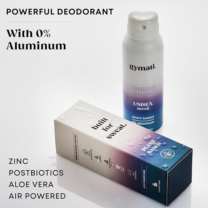 Gymati - Fitness Deodorant Spray - Men & Women - Aluminum-Free - All Day Protection - Built For Sweat - Air-Powered - Vegan & Plant-Based - Made in USA - Unisex+Homme+Femme -3.4oz Travel Size -3 Pack