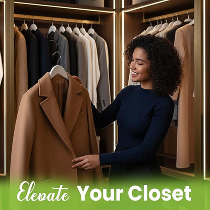 Premium Luxe Wood Coat Hangers, Wide Shoulder Wooden Jacket Hangers with Velvet Grip, Heavy Duty Luxury Hangers for Coats & Blazers, White with White Velvet, 12 Pack