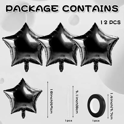 Black Star Balloons Black Star Foil Balloon Set Mylar Helium Metallic 12pcs 18 Inch Birthday Decorations Room Decor Graduation Decoration Class of 2025 Party Baby Shower Anniversary Wedding