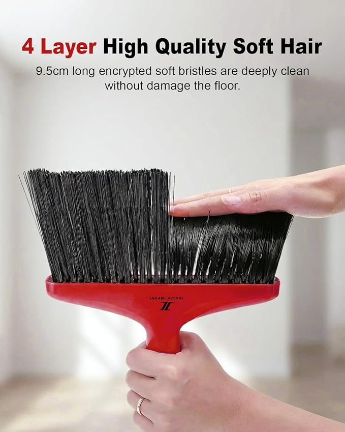 Broom and Dustpan Set Upright Standing Sweeper with Long Handle Folding Dust Pan with Built-in Teeth Comb Indoor & Outdoor Cleaning Compact Storage Broom Dustpan Combo Set