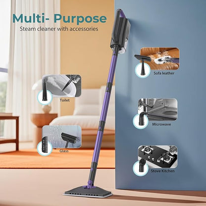 Steam Mop Cleaner with Detachable Handheld Steamer, 6-in-1 Multi Accessories, Removable Water Tank, 23FT Power Cable, Lightweight, Steam Cleaner for sealed Hard Floors (Dark purple)