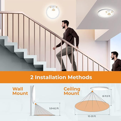 BLNAN Motion Sensor Ceiling Light Wired, 8.7 Inch 3000K 4000K 5000K Selectable LED Flush Mount Light Fixture, Motion Activated Light with Timer for Hallway Stair Walk-in Closet, Non-Dimmable 4 Pack