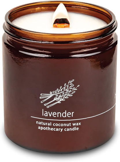 Hemlock Park Crackling Wood Wick Candle Handcrafted with Natural Coconut Wax (Large 16 oz, Lavender)