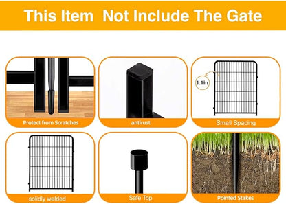 Doorless 56in(H) Black Metal Garden Fences and Borders, 10 Panels Total 22.1 Ft(L), Garden Fence for Dogs, Animal Barrier Fence, Fencing for Flower Beds, Dog Digging Fence Barrier