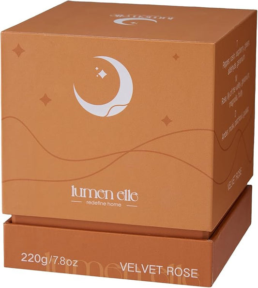 Lumenelle Essence Collection Scented Candle | 7.8oz Stoneware Jar, Soy Wax Blend & Cotton Wick | Long-Lasting 35-Hour Burn | Perfect Fall & Winter Candle for Home (Velvet Rose)