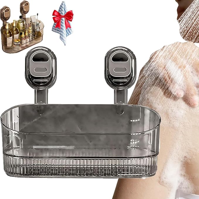 No-Drill Bathroom Suction Storage Box – Large Capacity & Strong Load-Bearing,Corrugated Suction Cup Storage Holder,No Drill Hanging Mount Holder Bathroom Organizers And Storages Shelf (Gray)