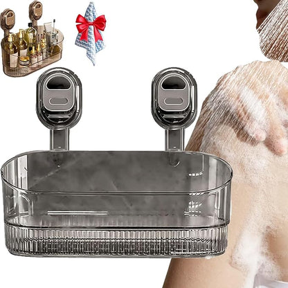No-Drill Bathroom Suction Storage Box – Large Capacity & Strong Load-Bearing,Corrugated Suction Cup Storage Holder,No Drill Hanging Mount Holder Bathroom Organizers And Storages Shelf (Gray)