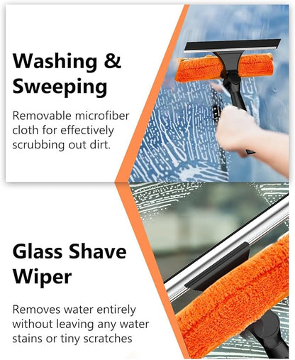 26FT Reach Window Squeegee for Window Cleaning Kit with 5-19 Foot Telescoping Extension Pole, 2 in 1 Window Squeegee, Cobweb Duster, Dust Kit Window Washing Kit for Car, Shower Glass Door