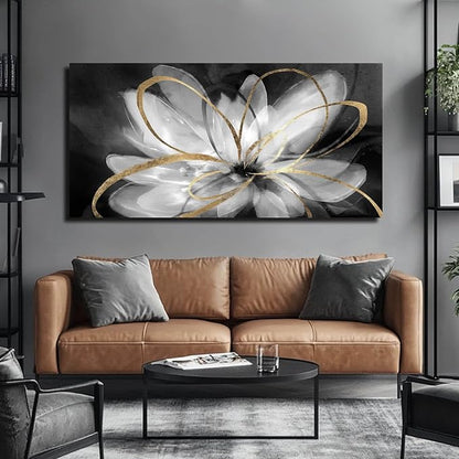 SOUGUAN Room Decor Floral Wall Art 24"x48" botanical Painting Black Art for Living Room Kitchen Dining Room Home Office
