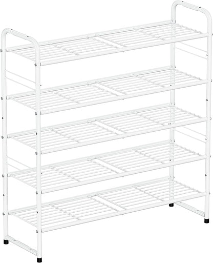 SUFAUY 5 Tier Shoe Rack 33" Wide, Shoe Storage Shelf for Entryway Garage, Heavy Duty Metal, White