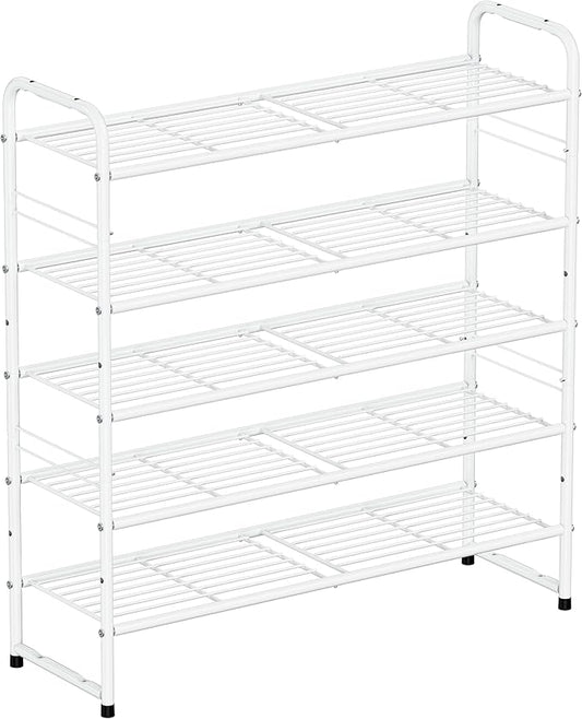 SUFAUY 5 Tier Shoe Rack 33" Wide, Shoe Storage Shelf for Entryway Garage, Heavy Duty Metal, White