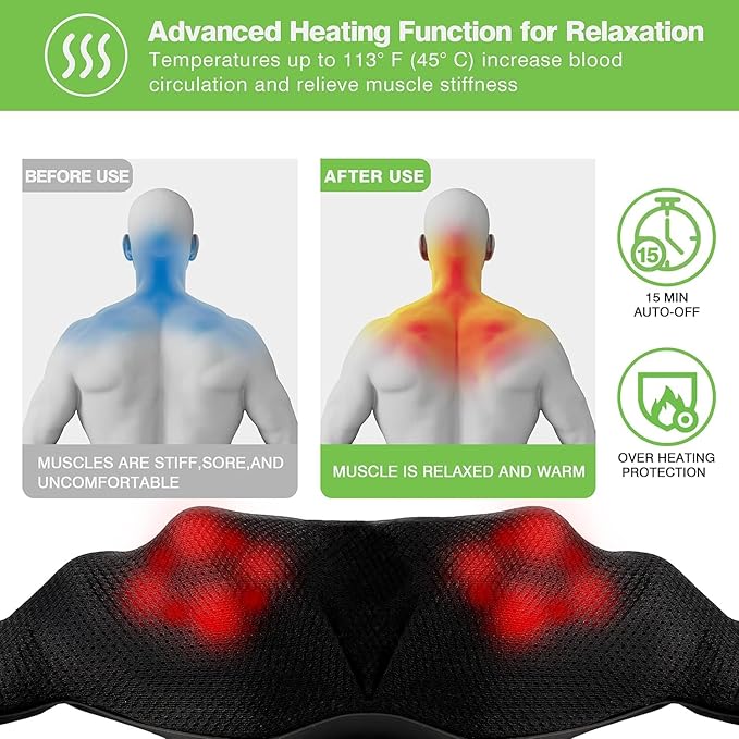 cotsoco Shiatsu Back Neck and Shoulder Massager with Heat,Deep Tissue 3D Kneading Pillow, Electric Full Body Massager for Legs,Foot,Body Muscle Pain Relief,Gifts for Mom Dad