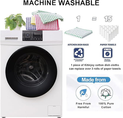 Kitinjoy Cotton 8 Pack Terry Kitchen Dish Cloths, 12 x 12 Inches Super Soft and Absorbent Dish Rags, Quick Drying Dish Towels for Washing Dishes, Green