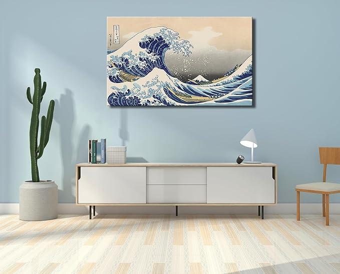 OKEXCKK The Great Wave off Kanagawa by Katsushika Hoki Wall Art Decor, Classic Painting Abstract Seascape Canvas Print Pictures, Modern Japanese Artwork for Bedroom Living Room Decoration - 24"x36"