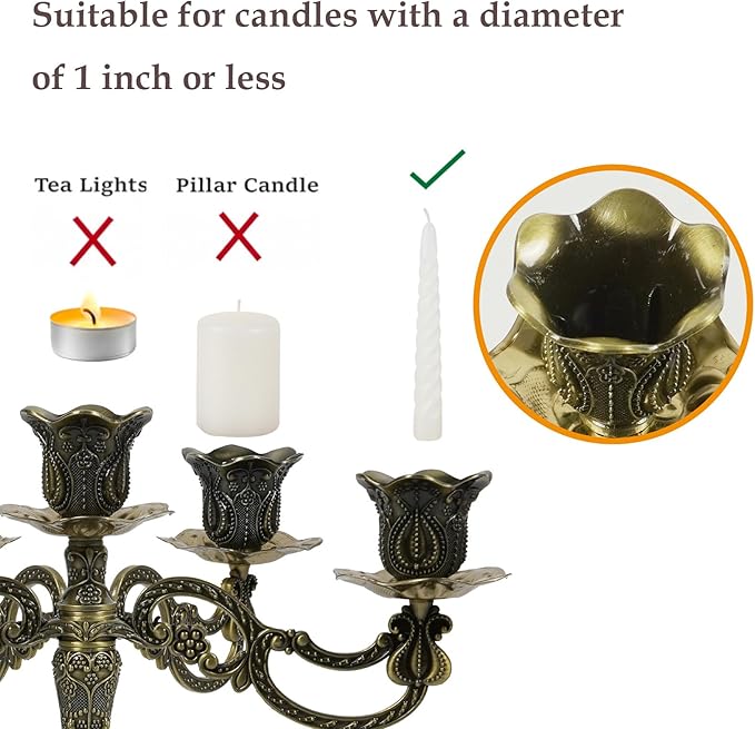 5-Candle Candelabra Metal Candlestick Holder Decoration for Weddings, Churches, Halloween, Christmas, Birthday Party (A-Bronze)