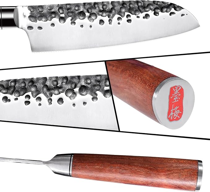 3-Piece Kitchen Knife Set - Santoku, Usuba & Paring Knives, German High Carbon Stainless Steel, Hand-forged with Brazilian Rosewood, Gift Box