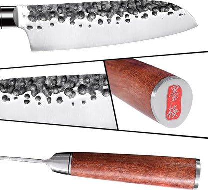 3-Piece Kitchen Knife Set - Santoku, Usuba & Paring Knives, German High Carbon Stainless Steel, Hand-forged with Brazilian Rosewood, Gift Box
