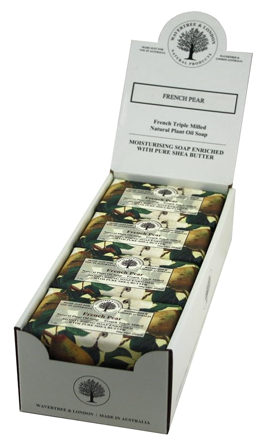 Wavertree & London French Pear Scented Natural Soap (8 Bars), 7oz Moisturizing French Triple Milled Soap Bars enriched with shea butter - Pure Plant Oil Bath & Body Bars for All Skin Types