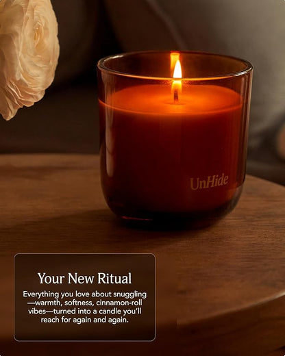 UnHide The Amber Candle - 50 Hour Burn Time - Notes of Amber, Nutmeg, Patchouli, Vanilla, Musk, Clove - Aromatic and Fragrant Soy Wax Blend Candle - 7.5 oz