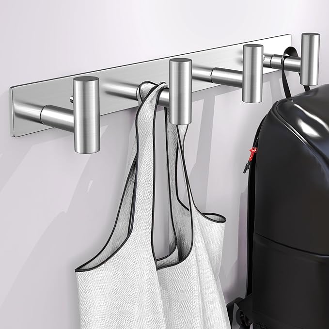 Wall Mounted Coat Rack-4 Hooks, Heavy Duty Stainless Steel Wall Hooks for Towel Coat Bag, Hat Rack Coat Hanger Coat Hooks Towel Racks for Bathroom Entryway Kitchen Hotel (Silvery, 1 Pack)