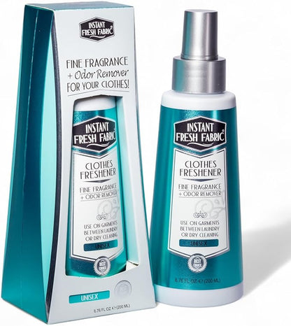 Premium CLOTHES FRESHENER Unisex Fabric Spray Keeps Clothes Fresh, Odor Remover Fabric Refresher Spray Extends Garment Life, Linen Spray for Bedding Eco-Friendly, 6.76 oz – INSTANT FRESH FABRIC