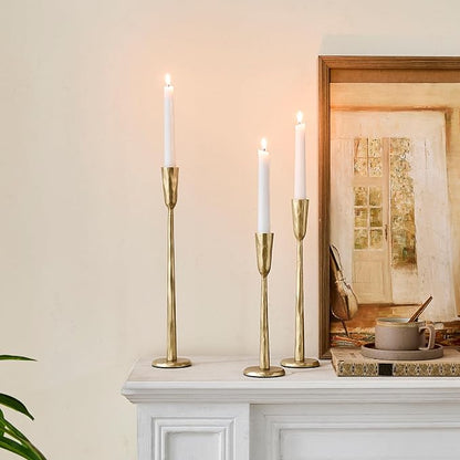 Cast Iron Taper Candle Holder Set of 3, Vintage Candlestick Holders Decorative Candle Stand, Tapered Candle Holders Tall Set for Wedding, Holiday, Home Decor, Christmas Decoration (Gold)