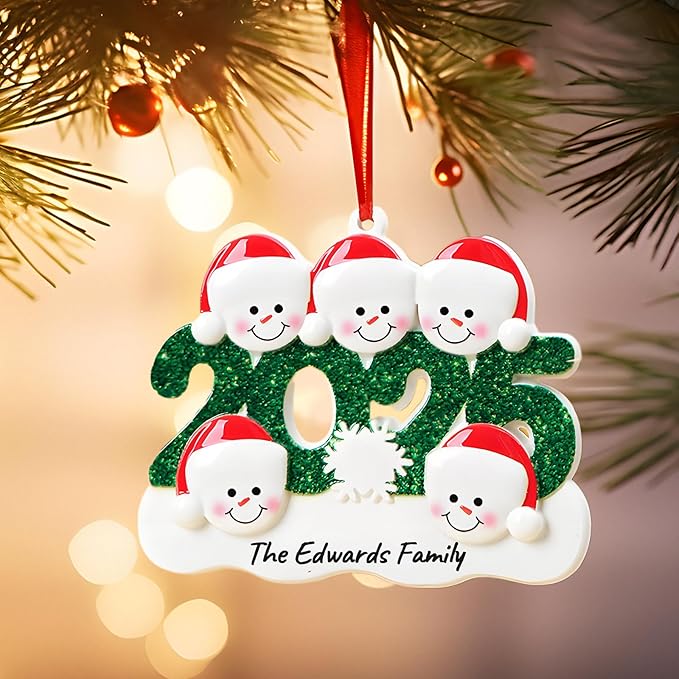 2025 Christmas Ornaments Personalized with Names Family of 2,3,4,5,6, Custom Family Snowman Ornament for Xmas Tree, Personalized Christmas Ornaments Decoration Gifts for Home Decor, 6 Names