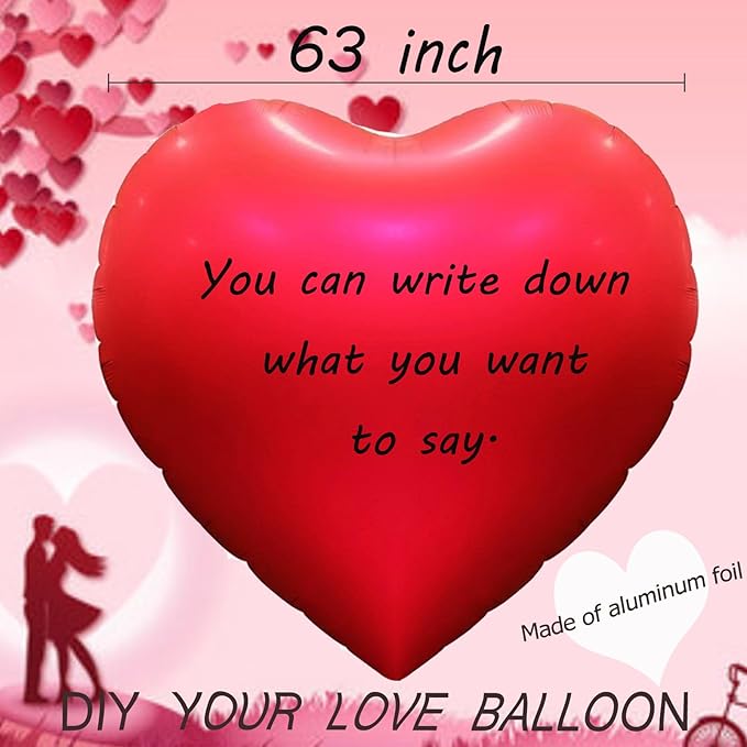 63inc Big Heart Balloons,Huge Jumbo Heart Balloon for Mother's Day Wedding Engagement Anniversary Valentines Day Party Décor