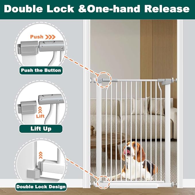 Fairy Baby 40.5" Extra Tall Baby Gate for Stairs, 40.6"-54.7" Extra Wide Dog Pet Gate Indoor Outdoor, Pressure Mounted Walk Thru Swing Metal Safety Child Gate, Cat Puppy Gate for House Doorways, White