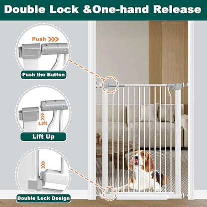 Fairy Baby 40.5" Extra Tall Baby Gate, 72.3"-76.7" Extra Wide Long Pet Gate, Metal Auto Close Safety Child Gate Indoor, Pressure Mounted Dog Gate No Climb Fence for Stairs Doorways Kid or Pet, White