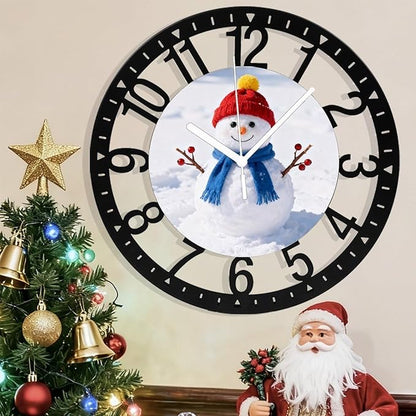 Wall Clock 10 Inch Silent Non-Ticking Modern Clocks Battery Operated - Analog Small Classic for Office, Home, Living Room,Bathroom, Kitchen, Bedroom, School,Snowman Clock