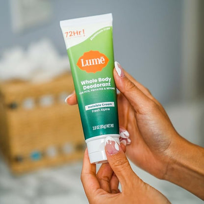 Lume Whole Body Deodorant - Invisible Cream Tube - 72 Hour Odor Control - Doctor Developed - Aluminum Free, Baking Soda Free and Skin Loving - 3.0 Ounce, (Pack of 2) (Fresh Alpine)