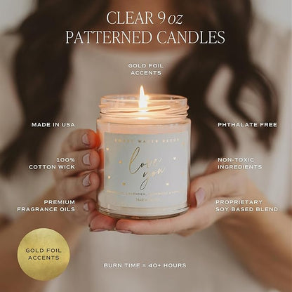 Sweet Water Decor Spa Day Patterned Candle – Soy Candles with Sea Salt, Jasmine, Wood, Cream Aroma– 40 Hour Burn – 9oz Clear Glass Jar – Ideal for Valentines Presents or Any Special Occasion