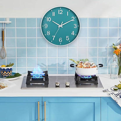 HZDHCLH Teal Wall Clocks Battery Operated,12 inch Silent Non Ticking Modern Wall Clock for Living Room Bedroom Kitchen Office Classroom Decor