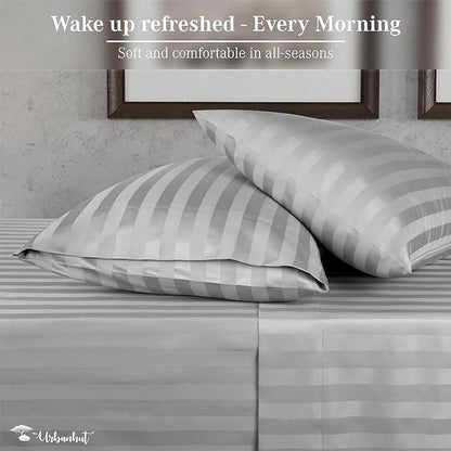 URBANHUT 800 Thread Count Egyptian Cotton Damask Striped King Size Sheets Set (4 Pc) - Ultra Soft & Smooth, Sateen Weave King Sheet, Luxury Hotel Sheets with 16" Deep Pocket - Silver Grey