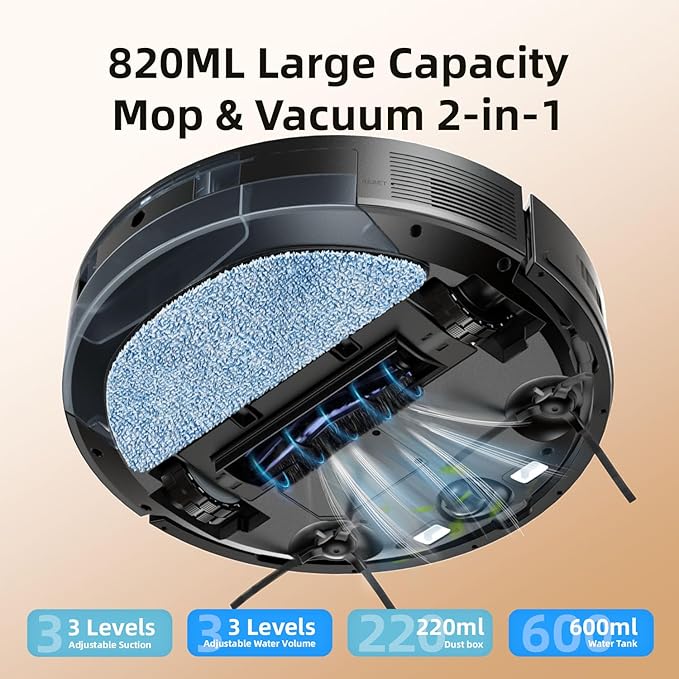 Robot Vacuum and Mop Combo, Robotic Vacuum Cleaner with Precision LiDAR Navigation, Multi-Floor Mapping, Ideal for Pet Hair, Hard Floors & Carpets, App & Voice Control, Aspiradora Robot