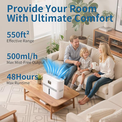 Smart Evaporative Humidifiers for Bedroom, Living Room, Nursery, Large Room up to 550 ft², 5L Tank, 48H Runtime, Mist-free Top Fill Humidifier for Baby, Plants, Easy to Clean