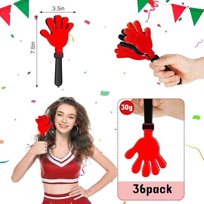 Junkin 100 Pcs Hand Clappers Bulk 7. 5 x 3. 5 Inches Noise Makers Party Favors Clapping Noise Maker Clacker for Birthdays Game Prizes Rewards Football Sporting Events Cheers Supplies (Black Red)