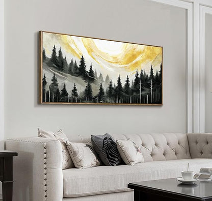 ARTZON Large Framed Canvas Art Wall Decor for Living Room Modern Black Yellow Gray Tree Picture Nature Lanscape Sunset Scenery Pin Forest Horizontal Artwork for Walls Home Living Room Bedroom 48"x24"