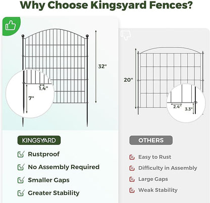 Kingsyard 32in(H) x11.6ft(L) No Dig Garden Fence Animal Barrier with Gate, 5 Panels Outdoor Dog Fences for Yard Patio, Rustproof Metal Garden Fencing for Rabbits, Temporary Fencing Stakes
