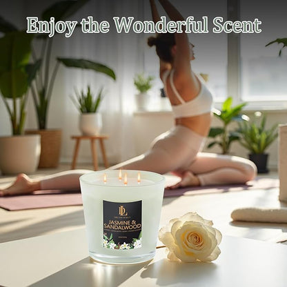 Large Candle Jasmine & Sandalwood Scented, 4 Wick Natural Soy Candles for Home Scented, 30oz Big Candle Long Lasting, Home Aromatherapy Candles Housewarming Valentine's Day Gift for Women Men